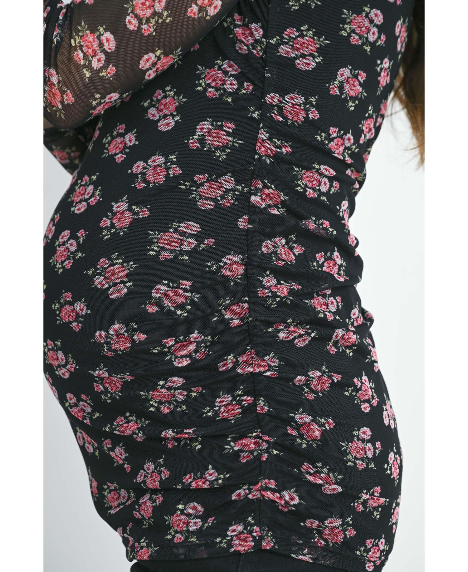 Maternity Square-Neck Floral-Mesh Top
