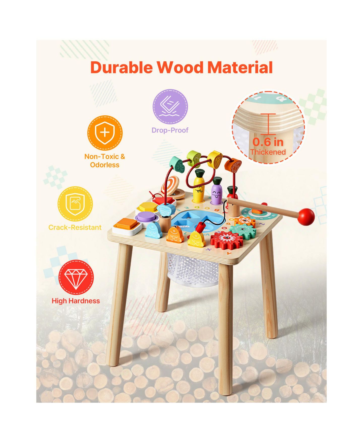 Детская игрушка SUGIFT 8-in-1 Shape Sorting Activity Table, Ages 6 Months+, цвет: Натуральный — фото 9