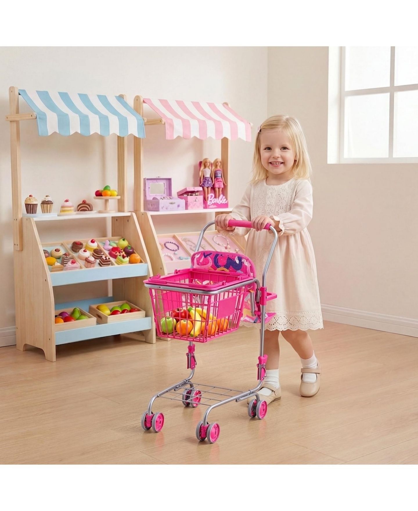 Детские игрушки SUGIFT Metal Toy Shopping Cart and Doll, 2-Piece Set, Ages 3+, цвет: Розовый — фото 2