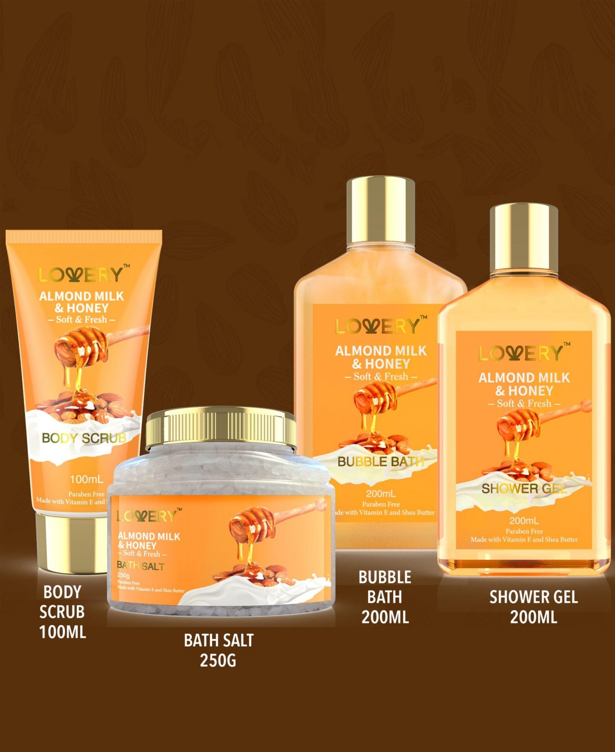 Lovery 10 Piece Almond Milk and Honey Home Spa Body Care Gift