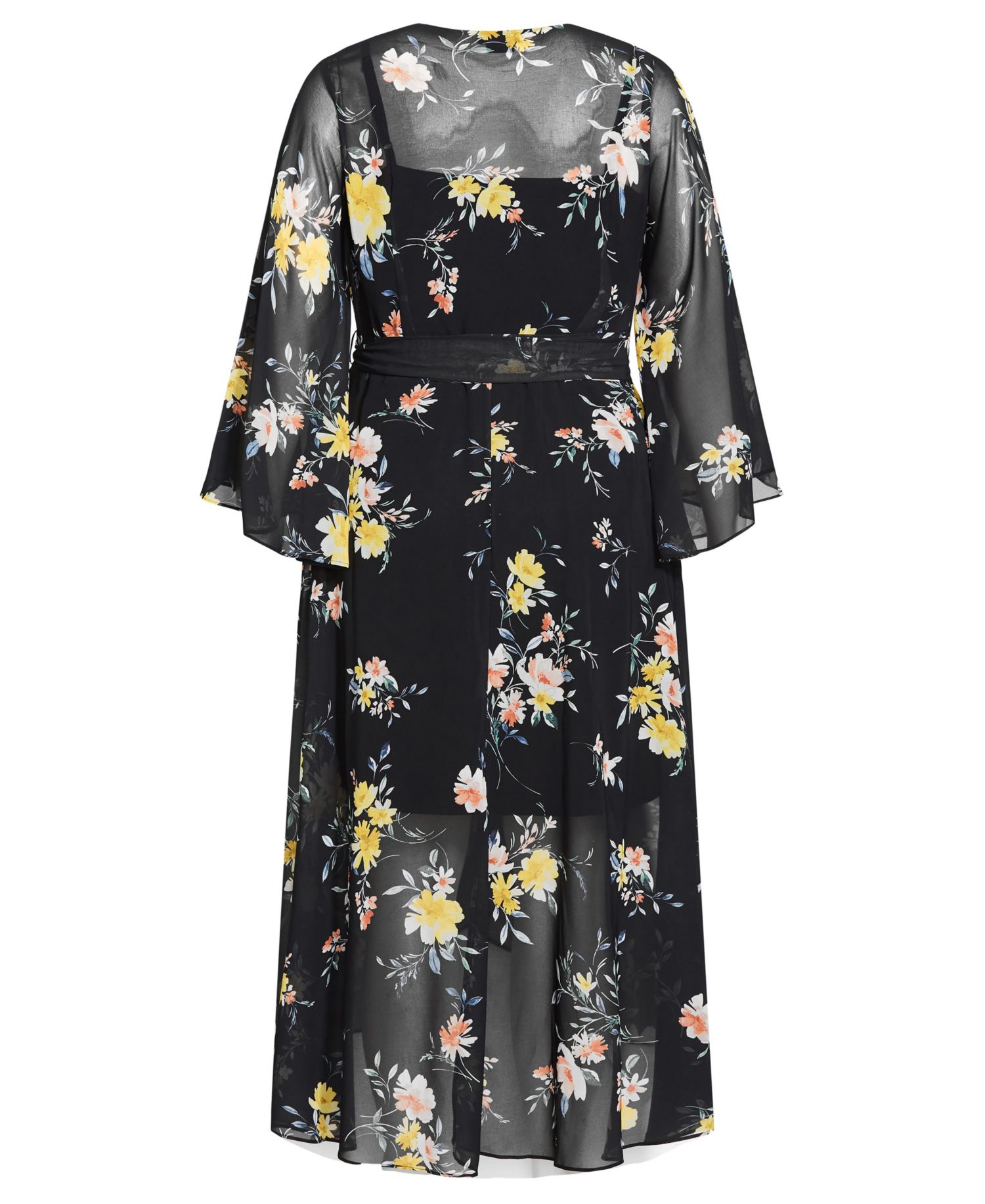 Plus Size Fleetwood Print Long-Sleeve Wrap Maxi Dress