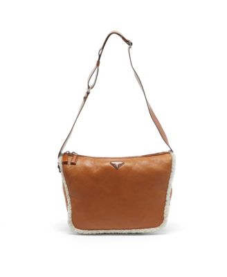 Women's Shearling-Trim Leather Shoulder Bag