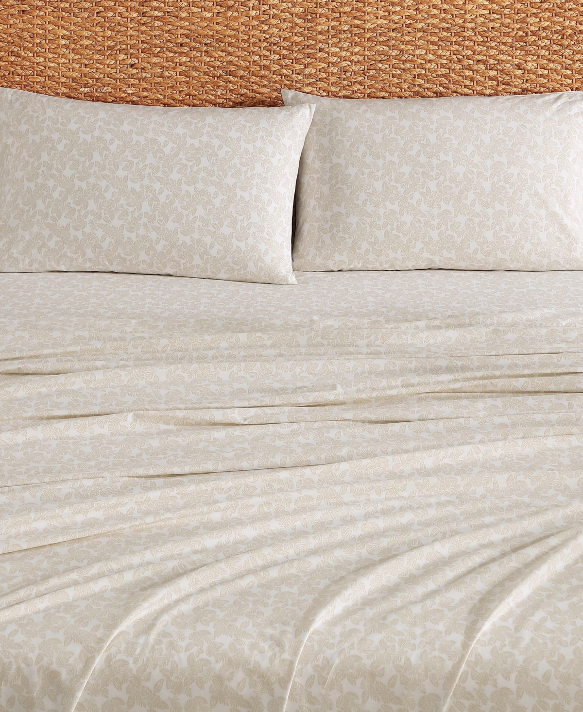 Tommy Bahama Home Frond Voyage Washed Percale 100% Cotton Breathable Deep Pocket 4-Piece Sheet Set, Queen