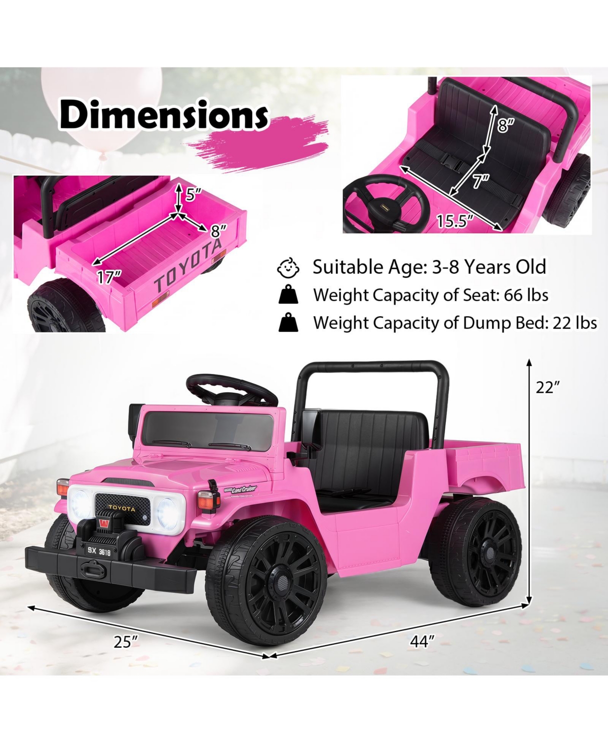 Gymax Licensed Toyota Ride-On Truck with Parent Remote Control, Electric Dump Bed & Spring Suspension, 66 lb Capacity, Ages 3-8