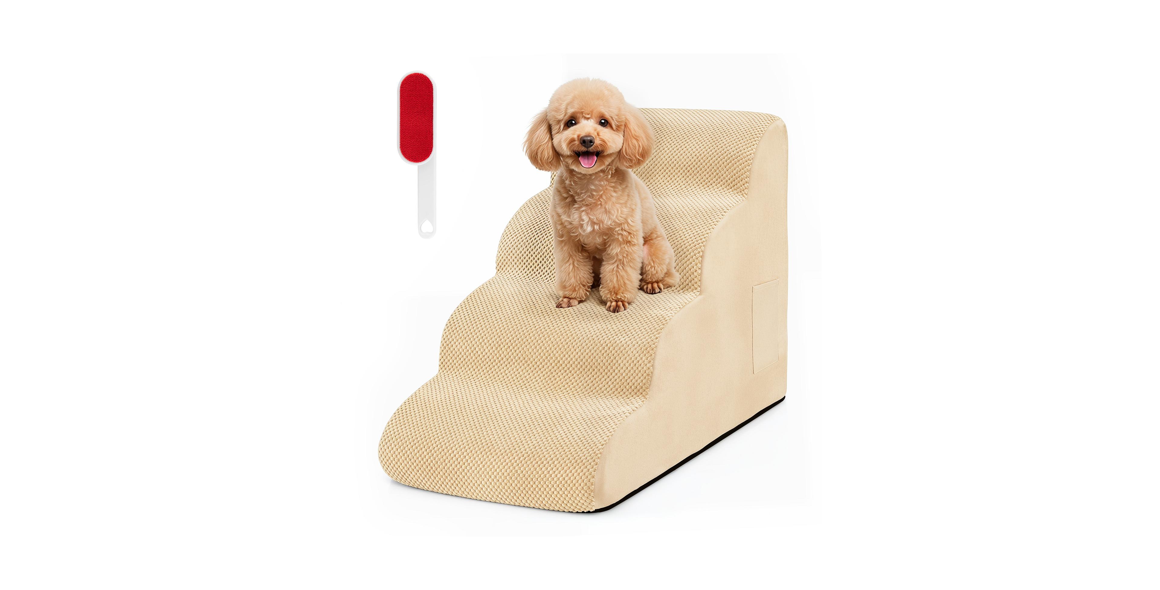 Gymax 4-Tier Foam Dog Ramp Non-Slip Dog Steps w/Gentle Slope Surface for High Sofa