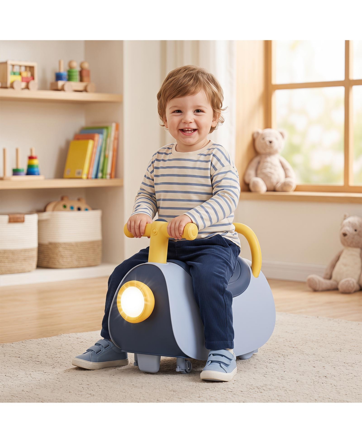 Gymax Ride-On Push Car with Headlight and Music, Under-Seat Storage, 55 lbs Capacity, Ages 18-36 Months