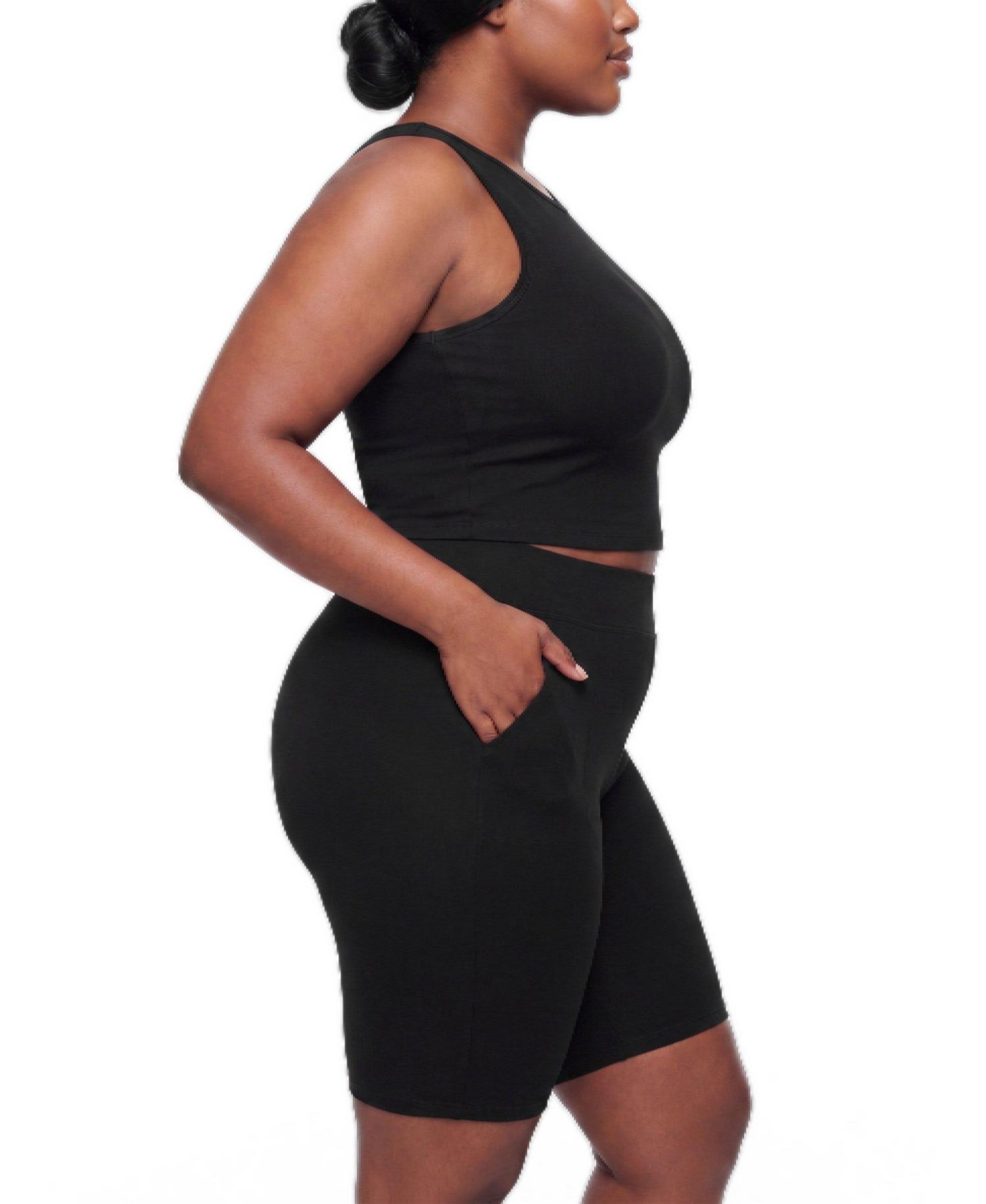 Plus Size High-Waisted 4-way Stretch Bike Shorts with Pockets, 11" Inseam