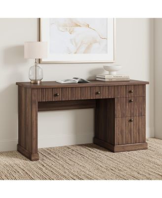 54" Fluted Executive Desk with File Drawer & Storage Drawers,Brown