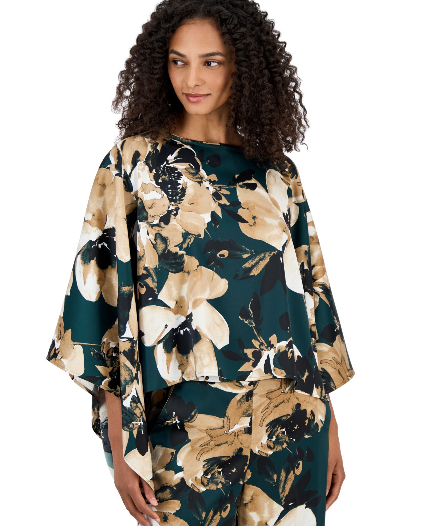 Женская блузка Anne Klein Bateau Neck Dolman Sleeve Cape, цвет: Сосновый тёмно-зелёный разноцветный — фото 3