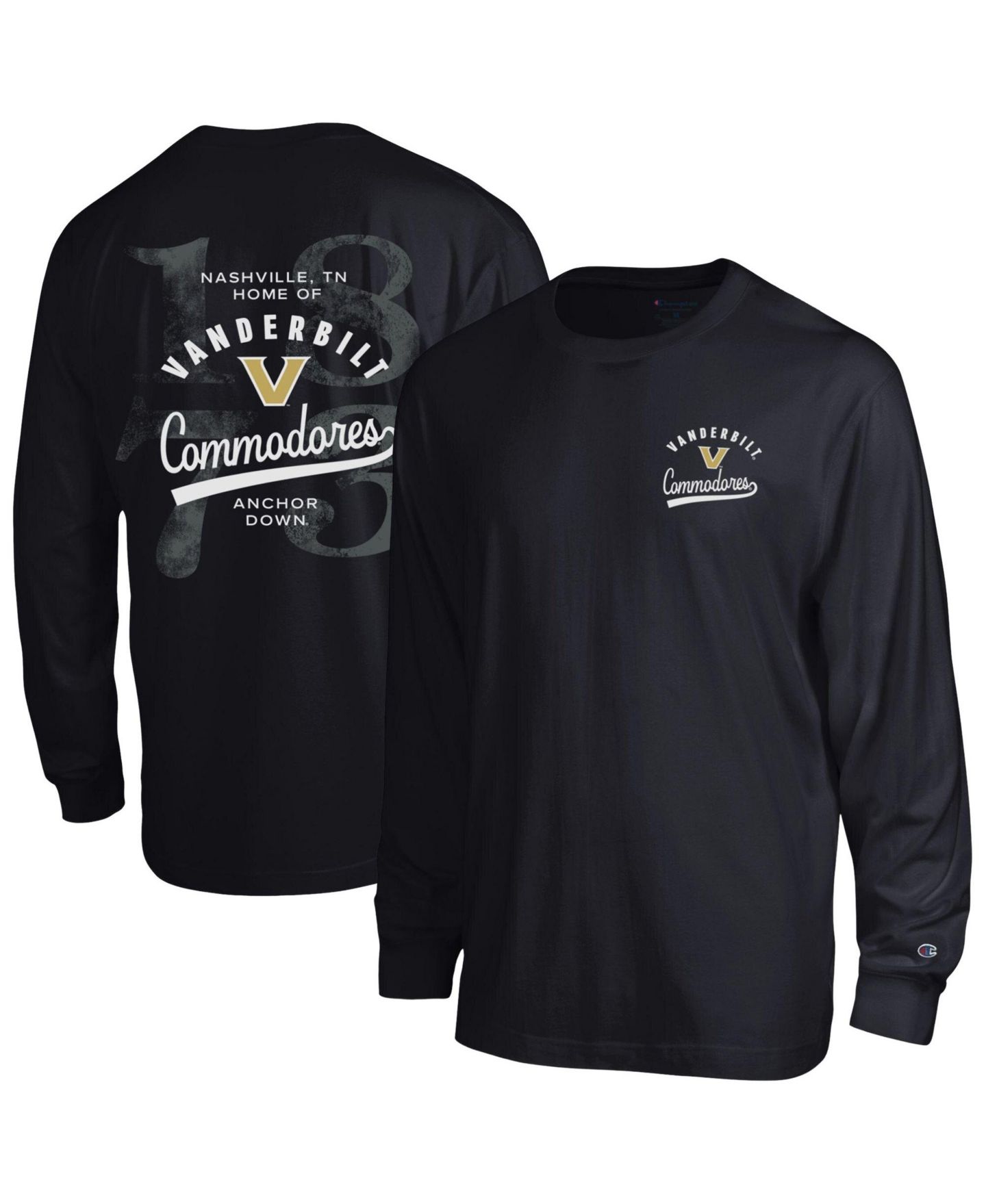 Мужская футболка Champion Vanderbilt Commodores Long Sleeve Crewneck Screen Print Graphics — фото 1