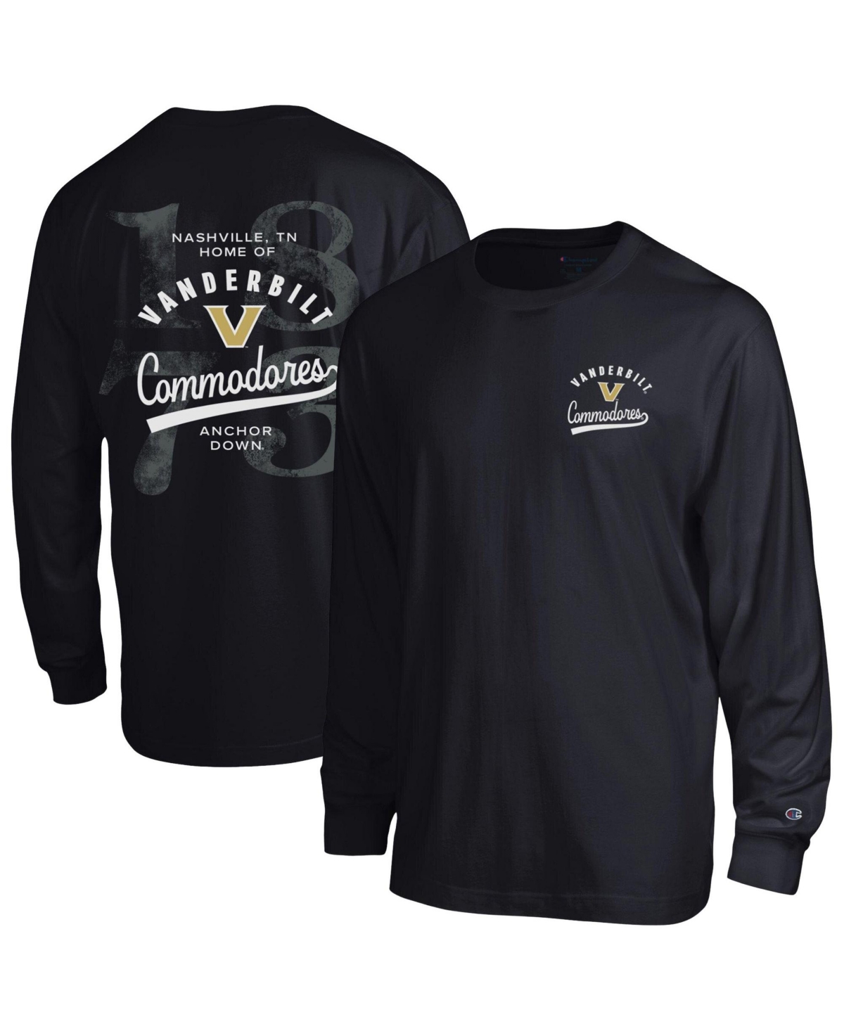 Champion Men's Vanderbilt Commodores Long Sleeve Crewneck Screen Print Graphics T-Shirt