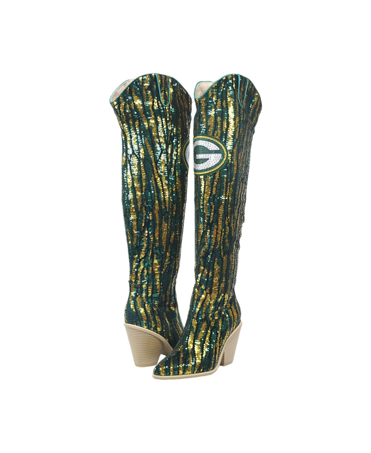 Cuce Green Bay Packers Over-the-Knee Two-Tone Sequin Boots