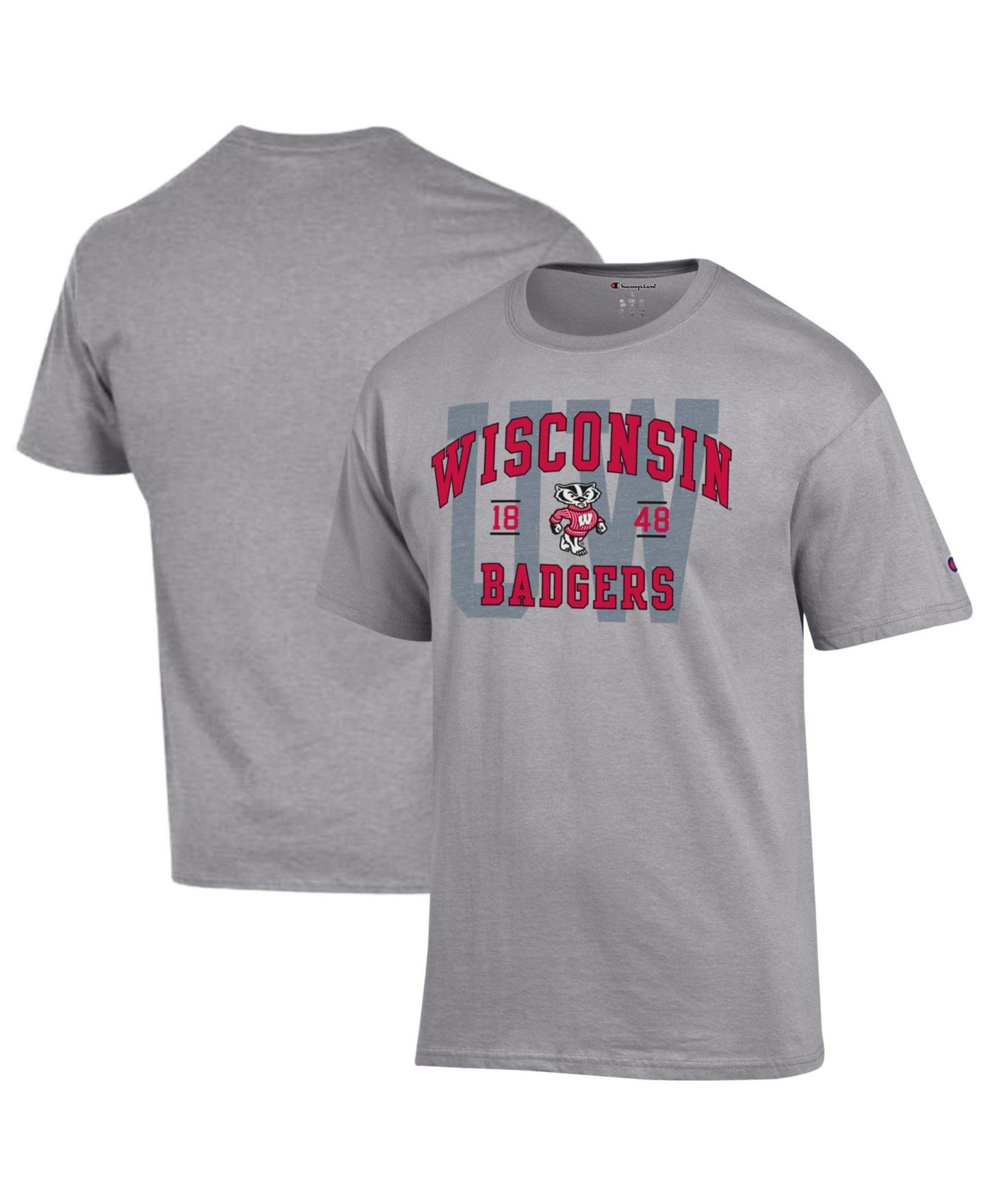 Мужская футболка Champion Heather Gray Wisconsin Badgers Varsity — фото 1