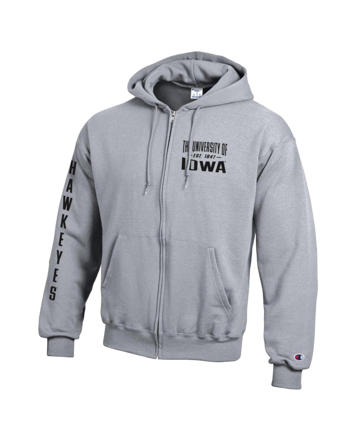 Champion Men's Heather Gray Iowa Hawkeyes Varsity Powerblend Full-Zip Fleece Hoodie