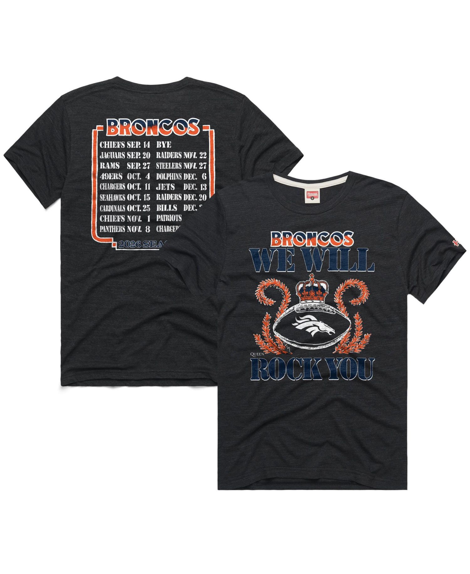 Men's and Women's Denver Broncos 2026 NFL Schedule Queen Tri-Blend T-Shirt
