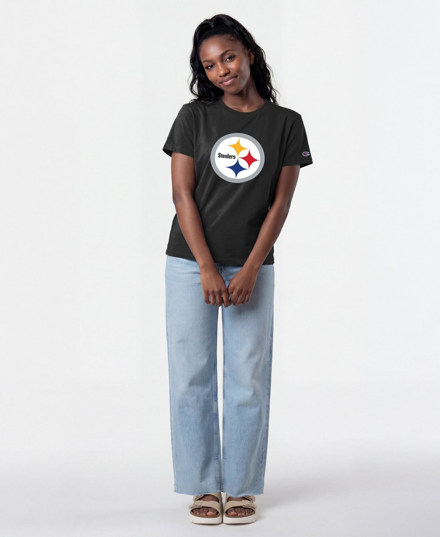 Women's Pittsburgh Steelers Crewneck Screen-Print T-Shirt