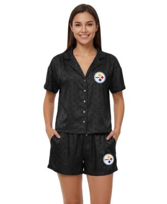 Women's Pittsburgh Steelers Wink Dot Satin-Jacquard Polka-Dot Shirt and Shorts Set