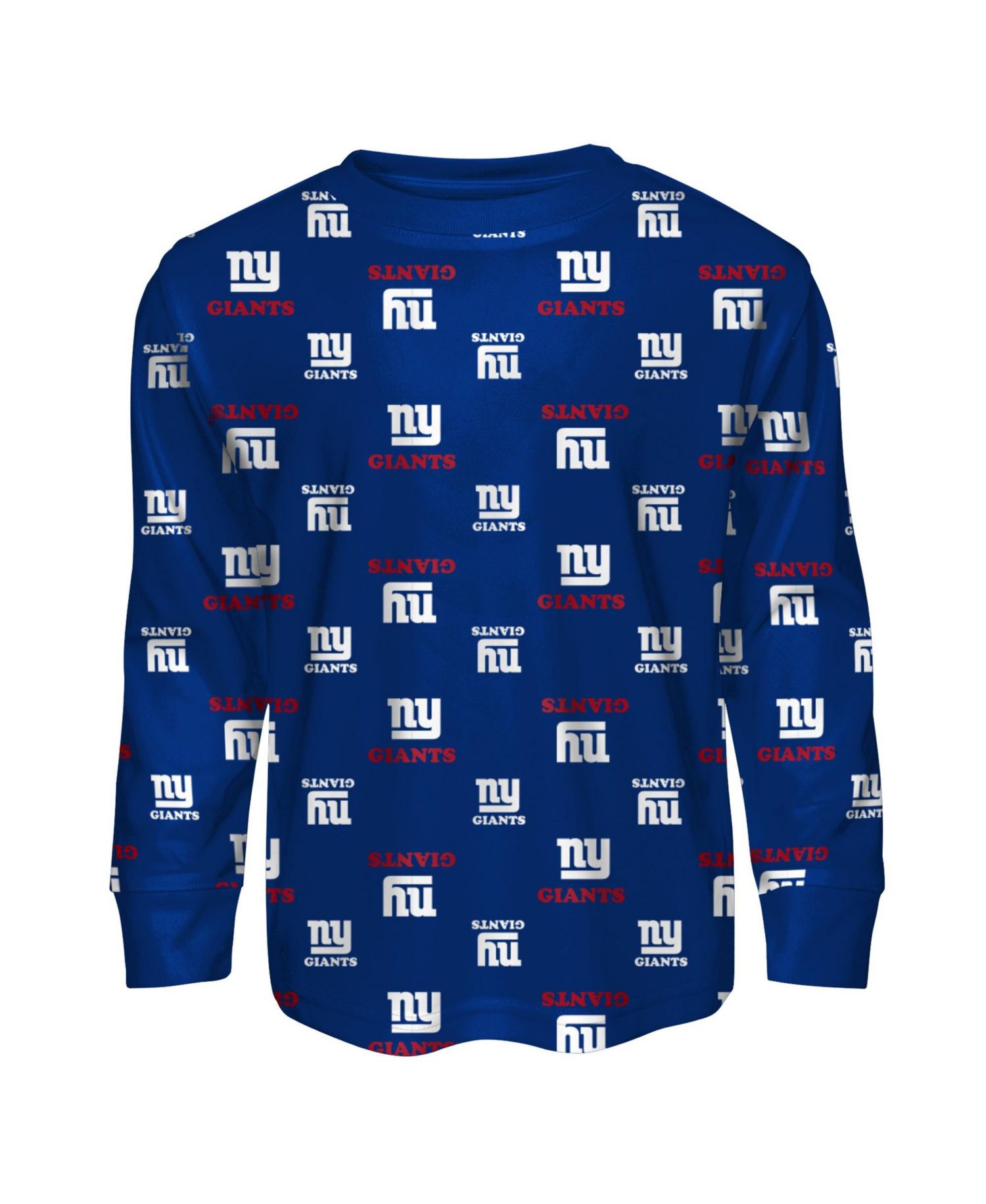 Big Boys and Girls Blue New York Giants All-Over-Print Long Sleeve T-Shirt and Pants Sleep Set