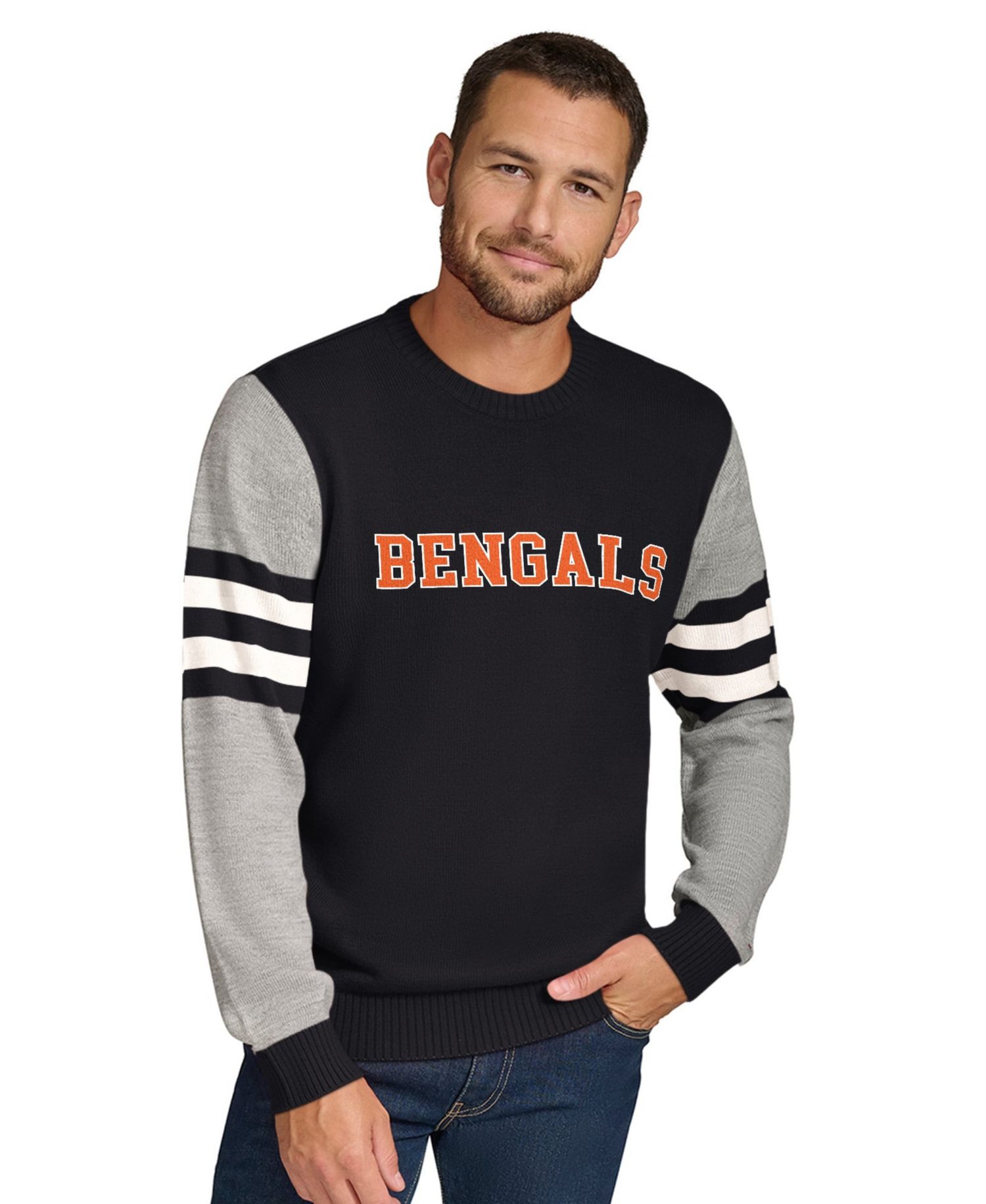 Men's Cincinnati Bengals Long-Sleeve Crewneck Pullover Sweater