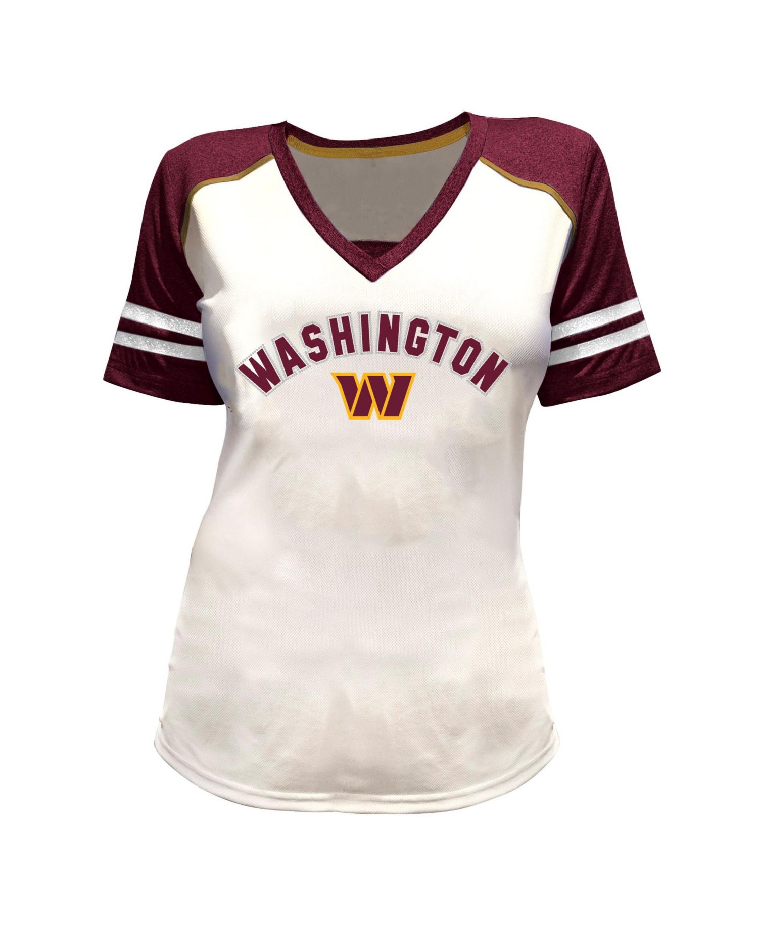 Plus Size Washington Commanders Rhinestone V-Neck T-Shirt