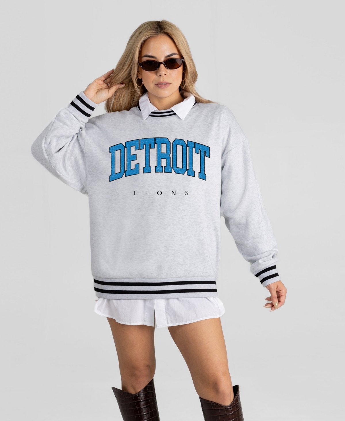 Gameday Couture Women's Detroit Lions Oversized Ringer Stripe Sweatshirt