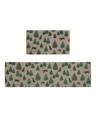 Dogs and Christmas Trees Non-Slip 2-Piece Kitchen Mat Set