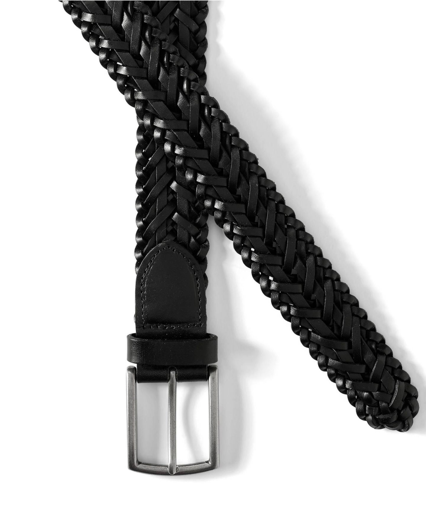 Мужской ремень Lands' End Big & Tall Braided Leather Belt, цвет: Чёрный — фото 2