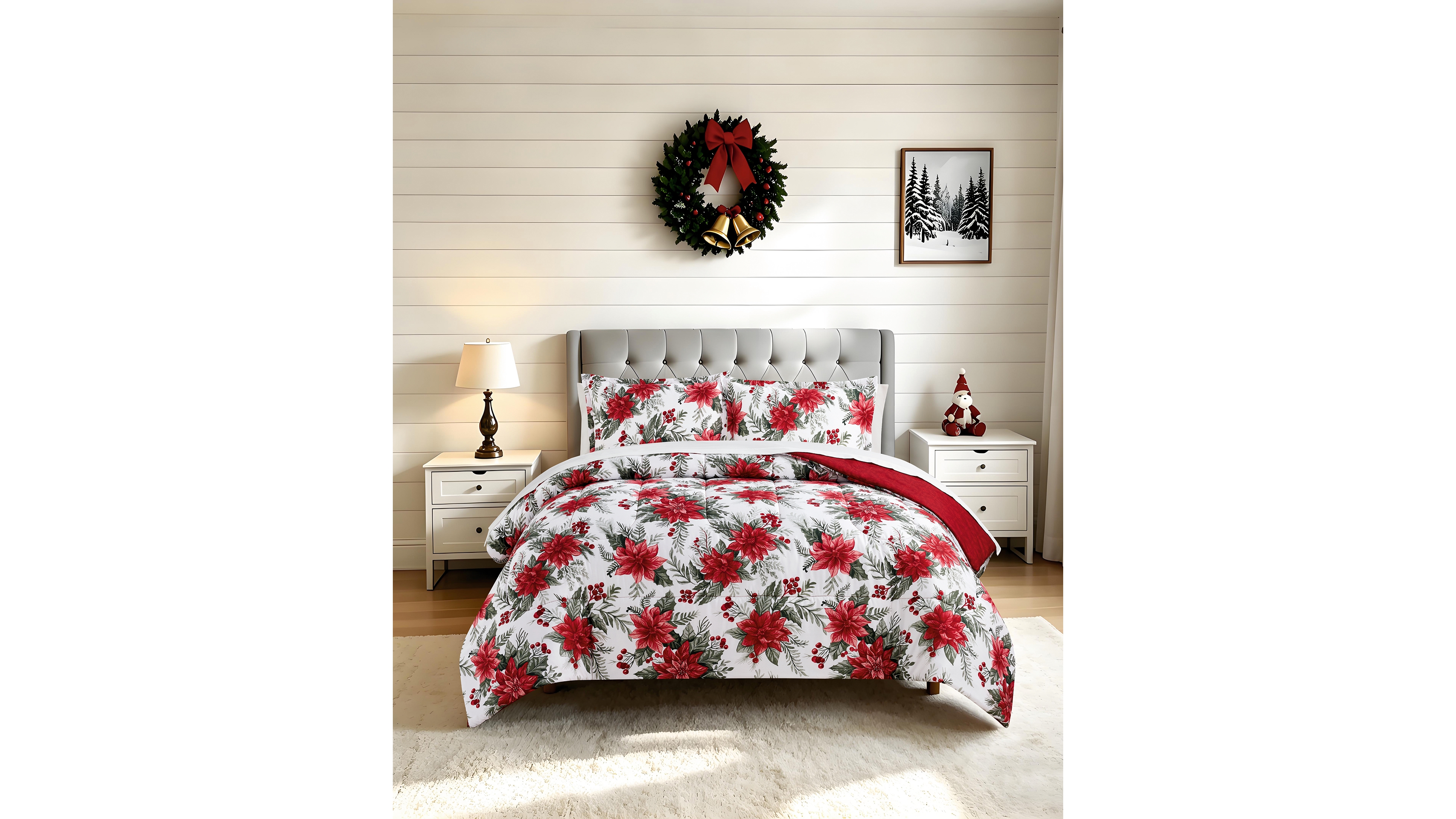 Macy's Pointsettia Soft Hand Feel 3-Piece Comforter Set