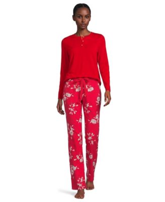 Women's Knit 2 Piece Pajama Set - Long Sleeve Top and Pants