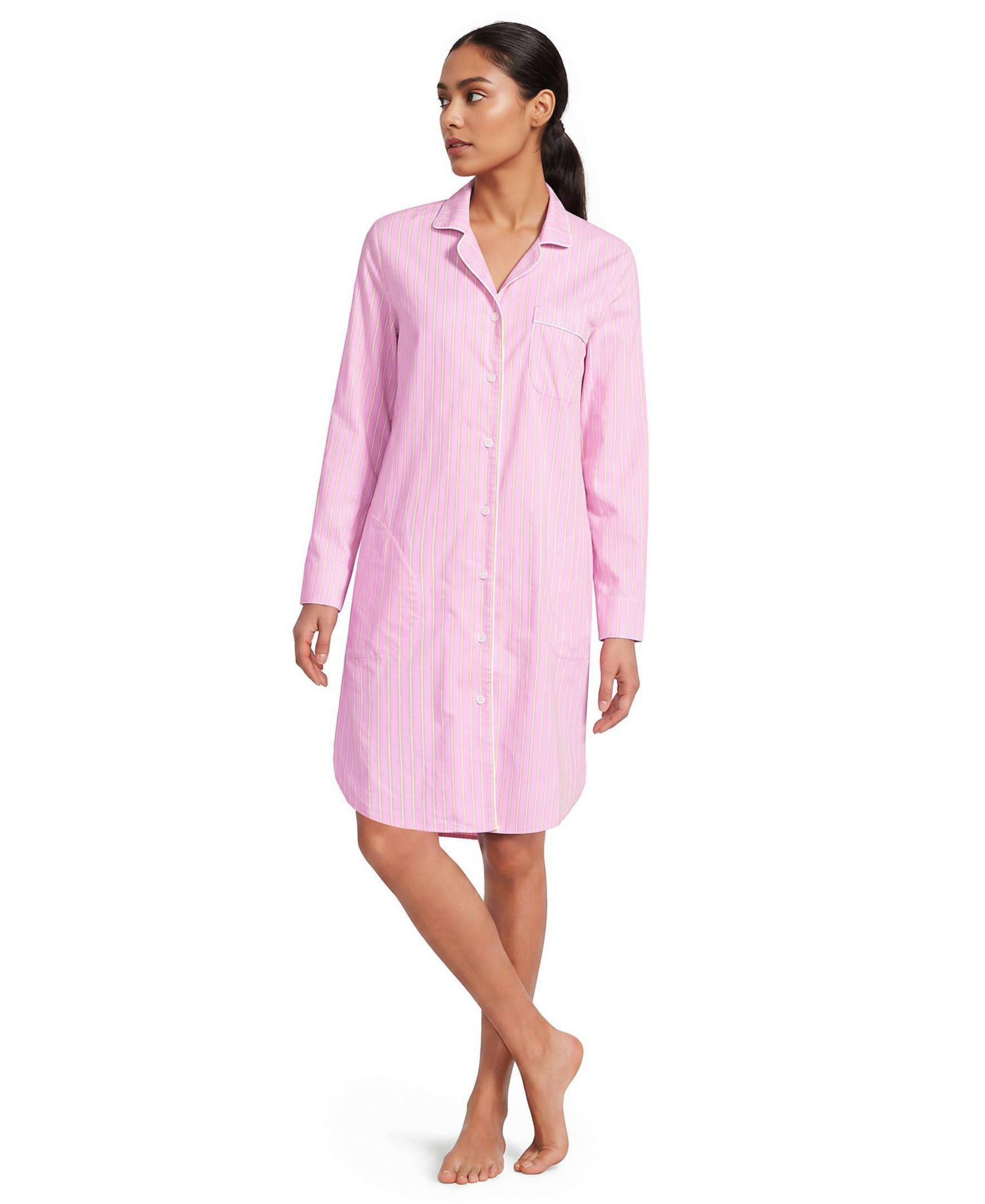 Women's Cotton Poplin Long Sleeve Sleepshirt Nightgown