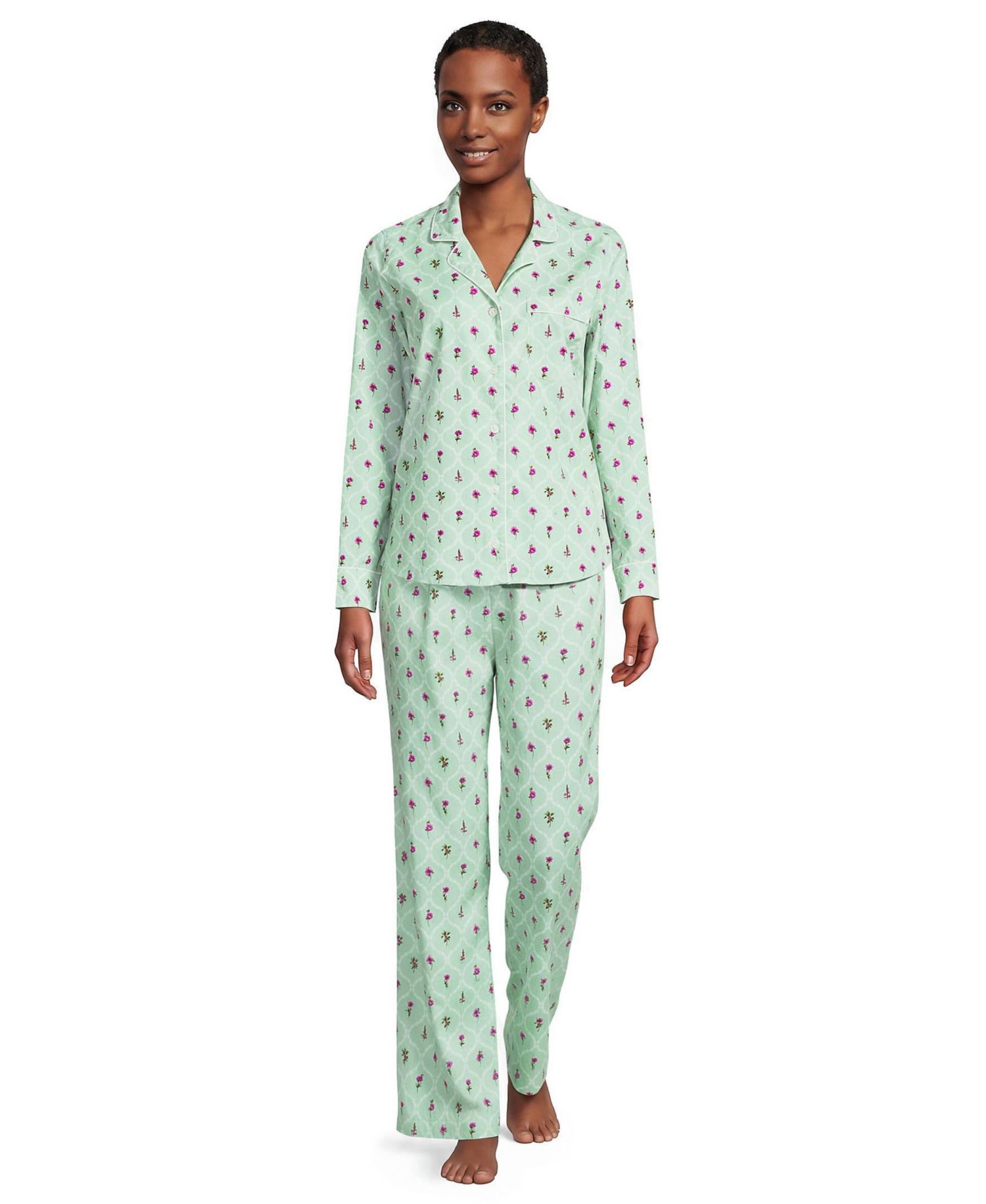 Women's Cotton Poplin 2 Piece Pajama Set - Long Sleeve Top and Pants