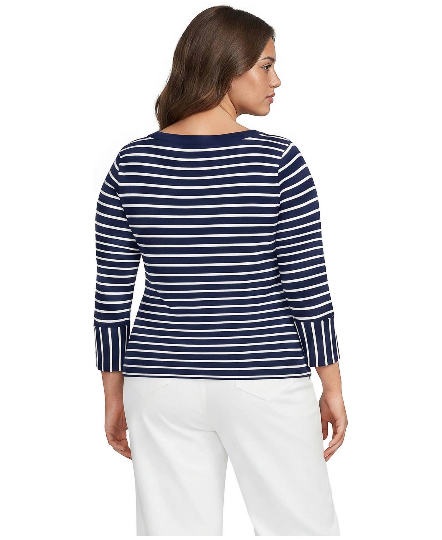 Plus Size Boat Neck 3/4-Sleeve Cotton T-Shirt