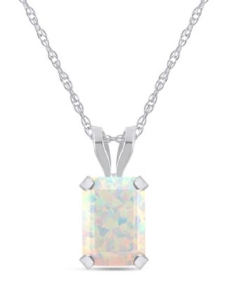Lab-Grown Pendant Necklace in 10k White Gold (Available in Lab-Grown Emerald, Sapphire, Ruby, and Opal)