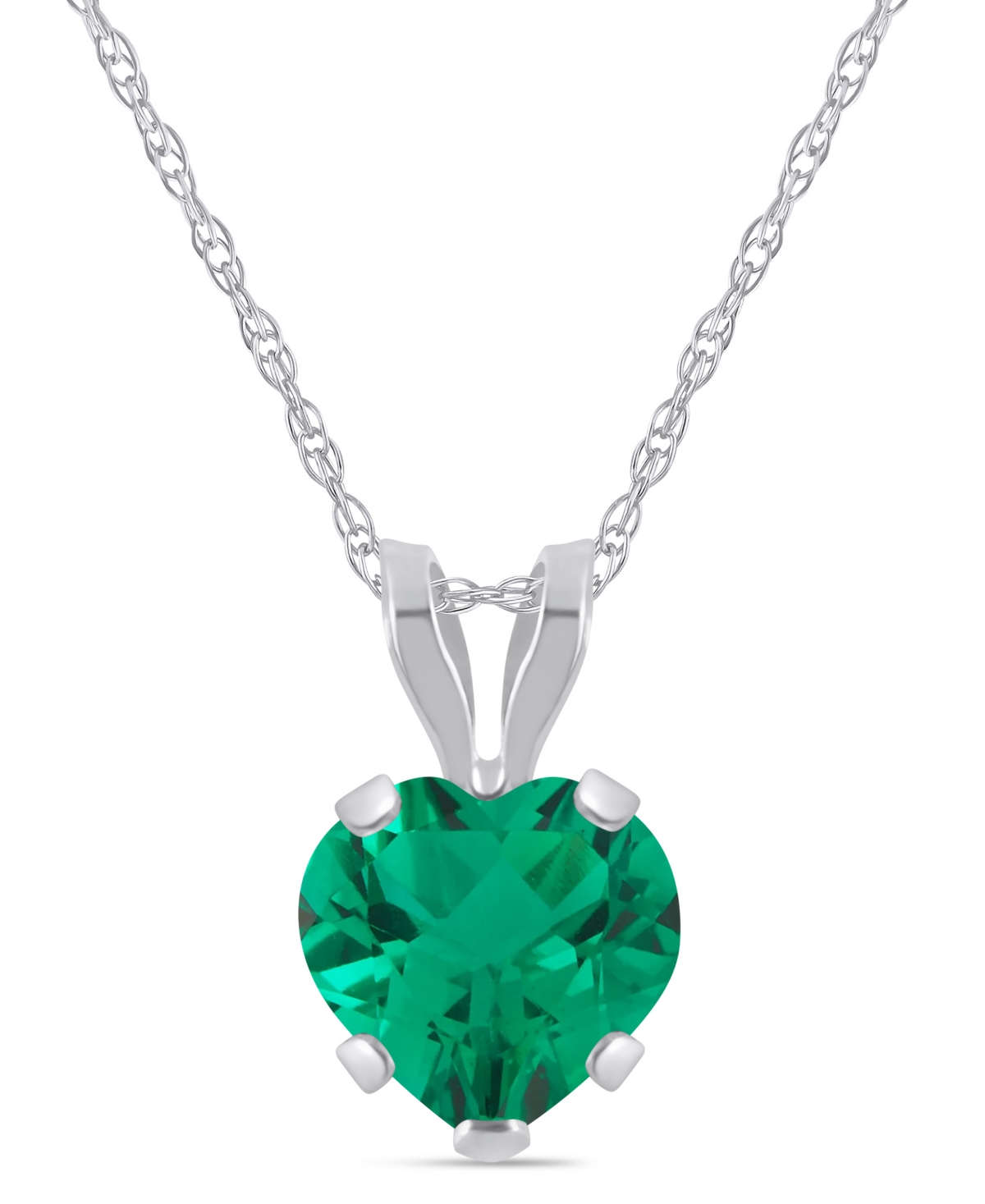 Macy's Lab-Grown Emerald (5/8 ct. t.w.) Pendant Necklace in 10k White Gold - Emerald