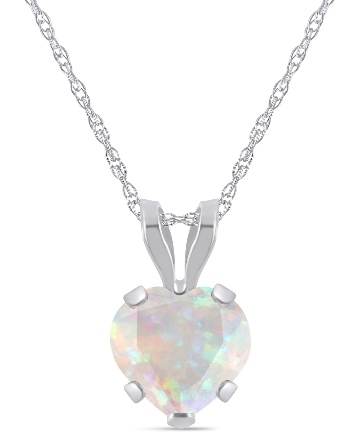 Macy's Lab-Grown Emerald (5/8 ct. t.w.) Pendant Necklace in 10k White Gold - Opal