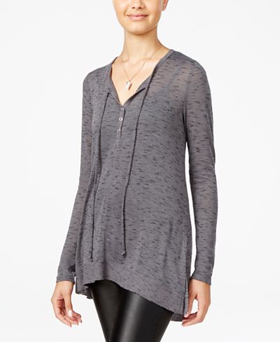 Ultra Flirt Juniors' Space-Dyed Tie-Neck Tunic