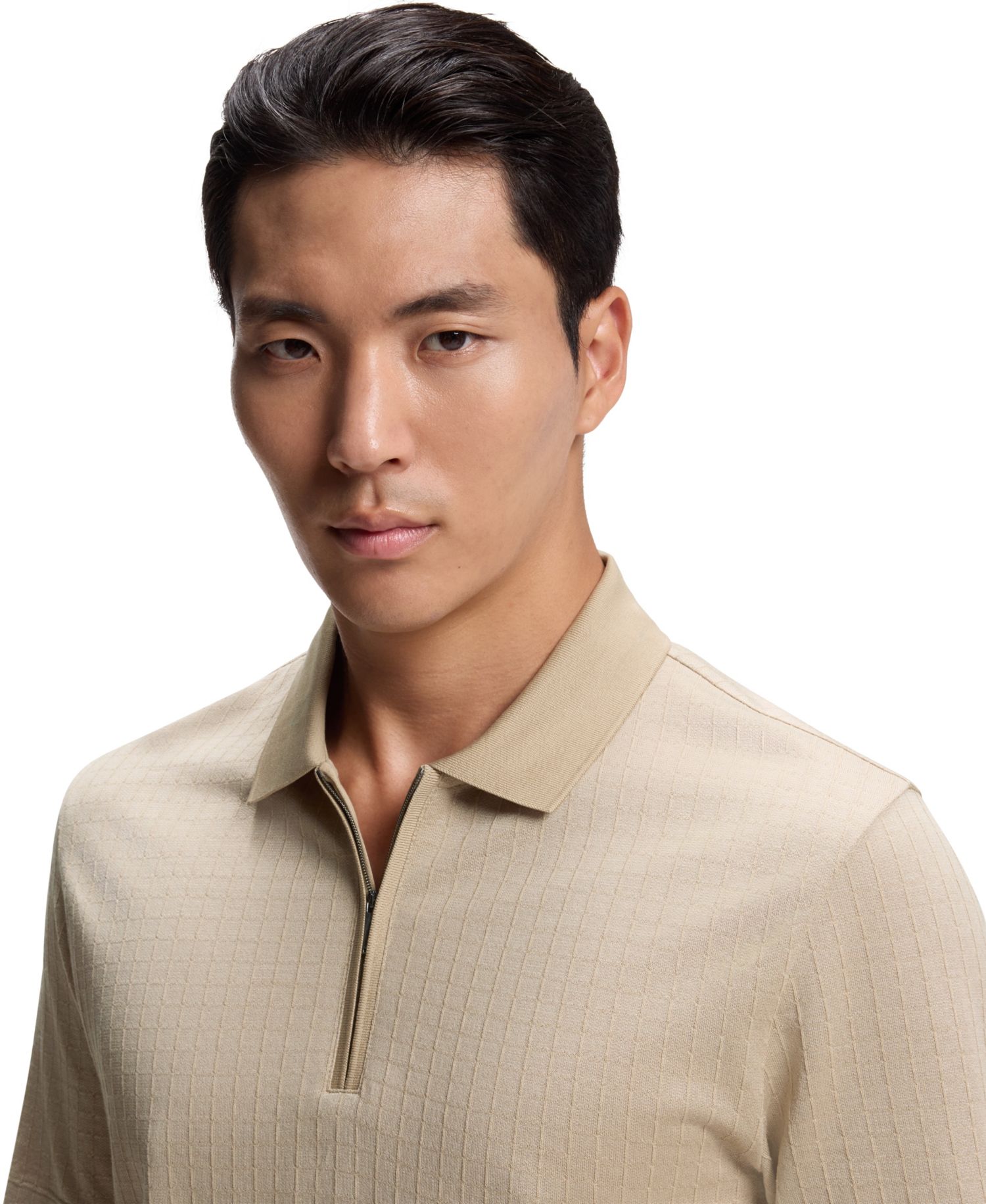 BOSS by Men's Cotton-Silk Blend Zip-Neck Polo Shirt