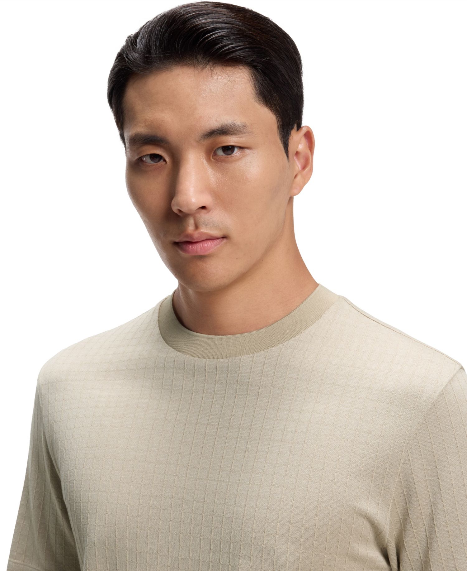 Men's Cotton-Silk Blend Windowpane-Check T-Shirt