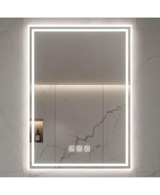 32 x 24 Inch LED Bathroom Mirror Wall Mounted Vanity Mirror 5 Minutes Defog Function 3 Color Dimmable Lighting Full HD Reflection Makeup Mirror