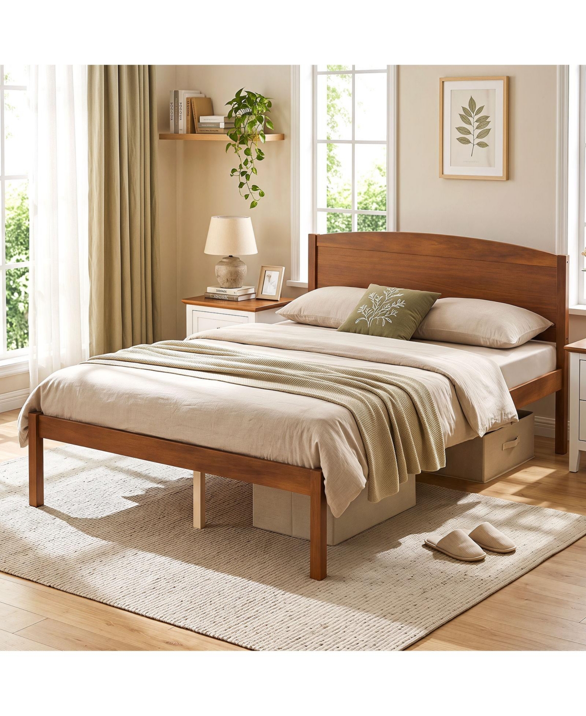 Gymax Full Wooden Platform Bed Frame With Curved Headboard Solid Pine Wood Legs