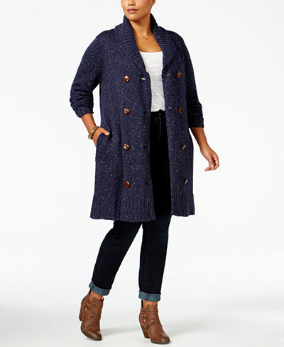 Melissa McCarthy Seven7 Trendy Plus Size Double-Breasted Cardigan