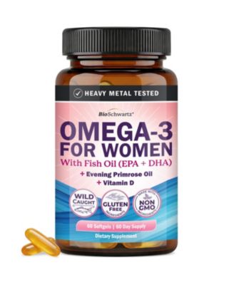 Fish Oil Omega-3 Supplement for Women with EPA, DHA, Evening Primrose Oil, Vitamin D and Vitamin E, 60 Softgels