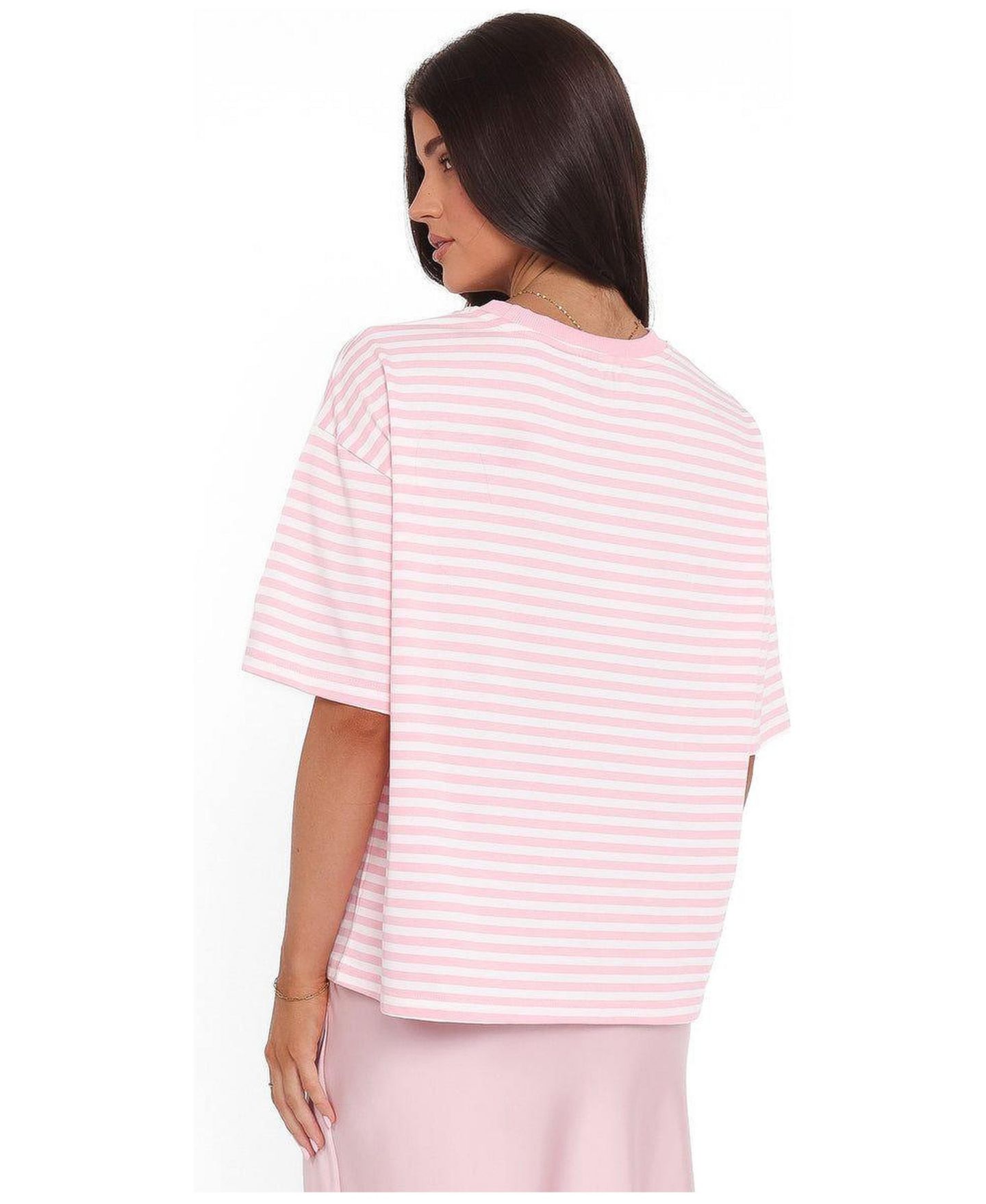 Женская футболка Petal and Pup Marly Je T'Aime Stripe Relaxed-Fit, цвет: Розовый полосатый — фото 3