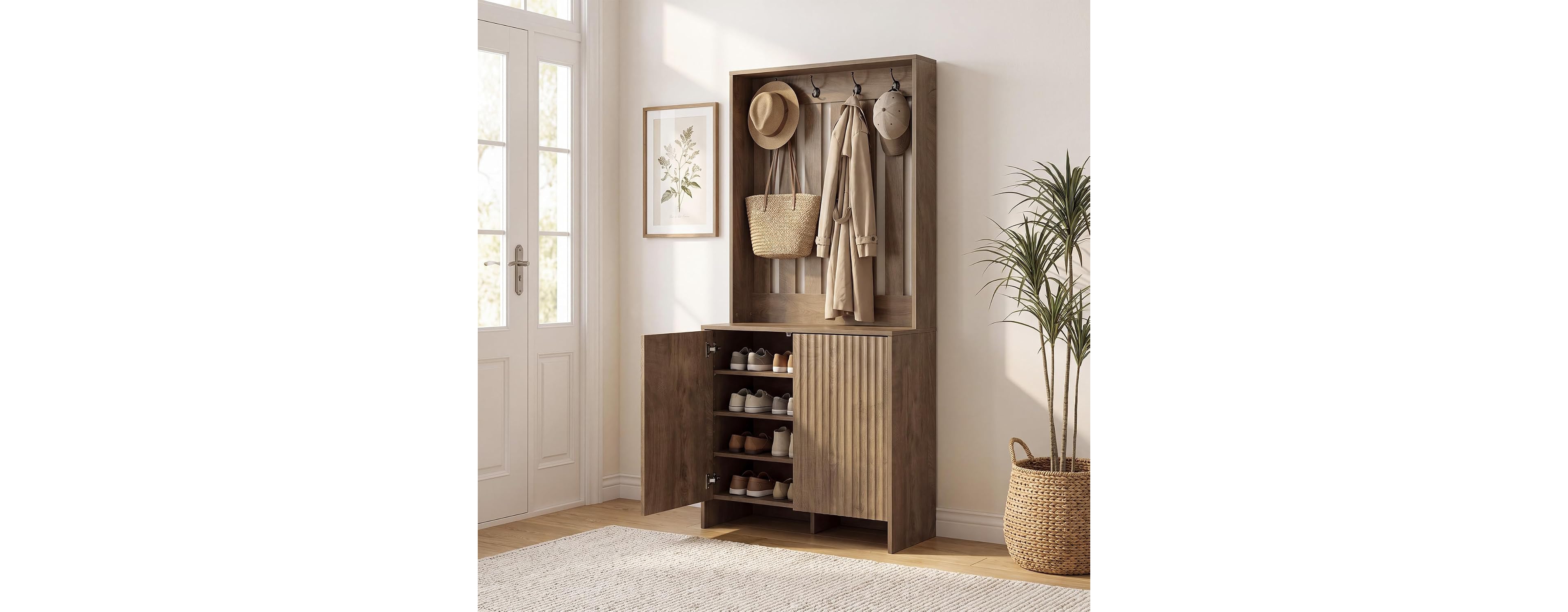 Tribesigns Shoe Storage Organizer for Entryway, Wooden Cabinet