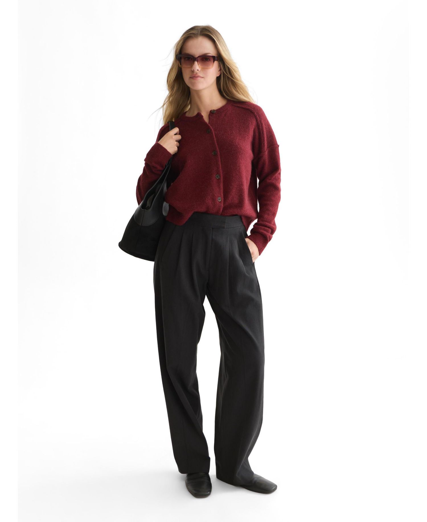 Women's Fuzzy Relaxed-Fit V-Neck Cardigan
