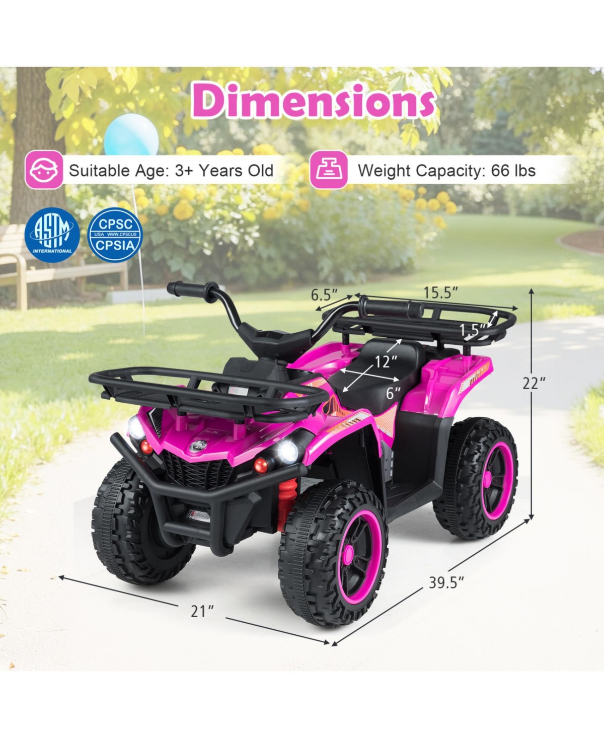 Mecale 24V Electric Kids Ride-On Quad Atv with Led Headlights, 66 lb. Capacity, Ages 3+, 2-Pack