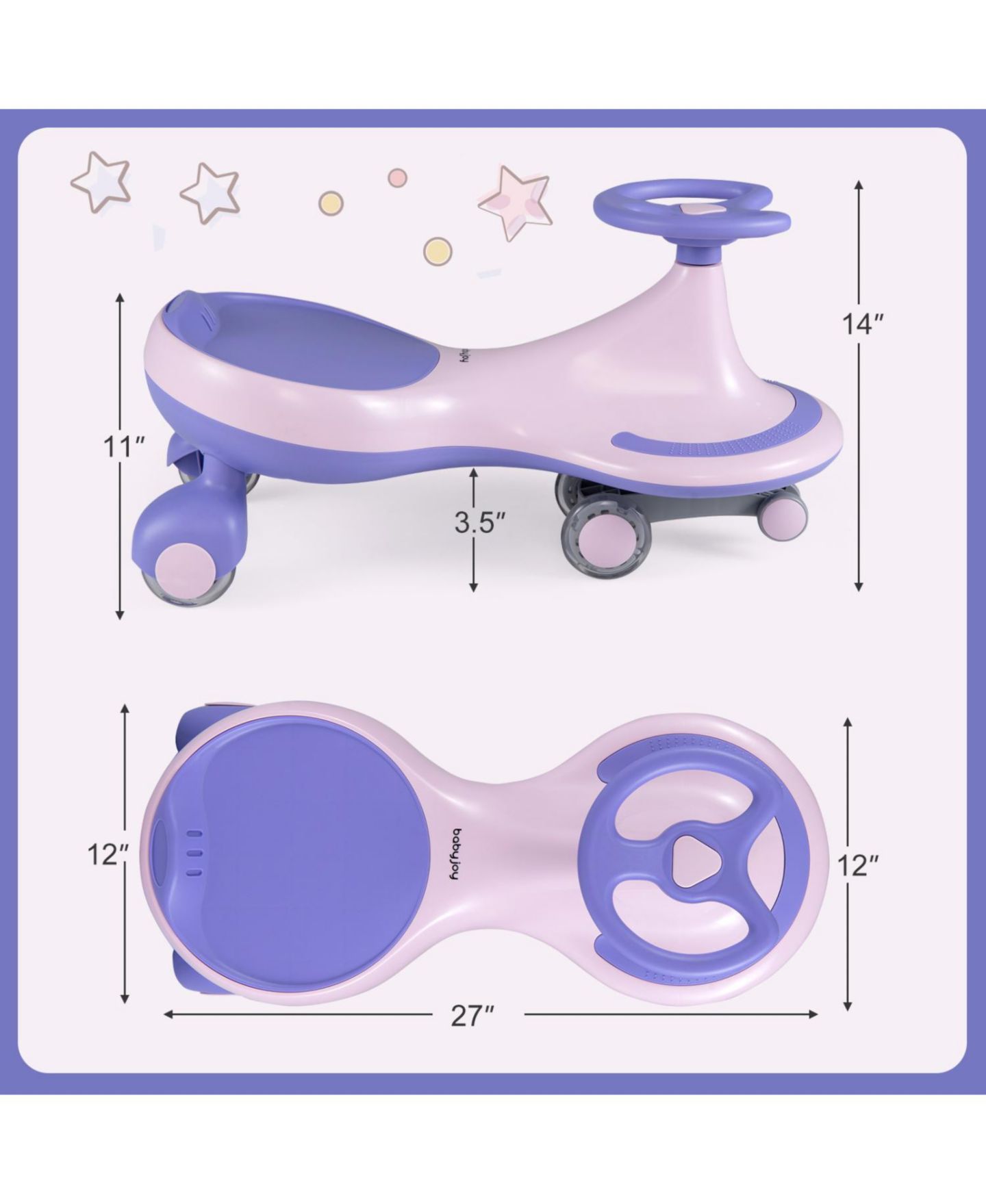 Детская игрушка Mecale Wiggle Car 27" Flashing Wheels Ride-On Toy, 110-lb Capacity, от 2 лет, цвет: Фиолетовый — фото 3