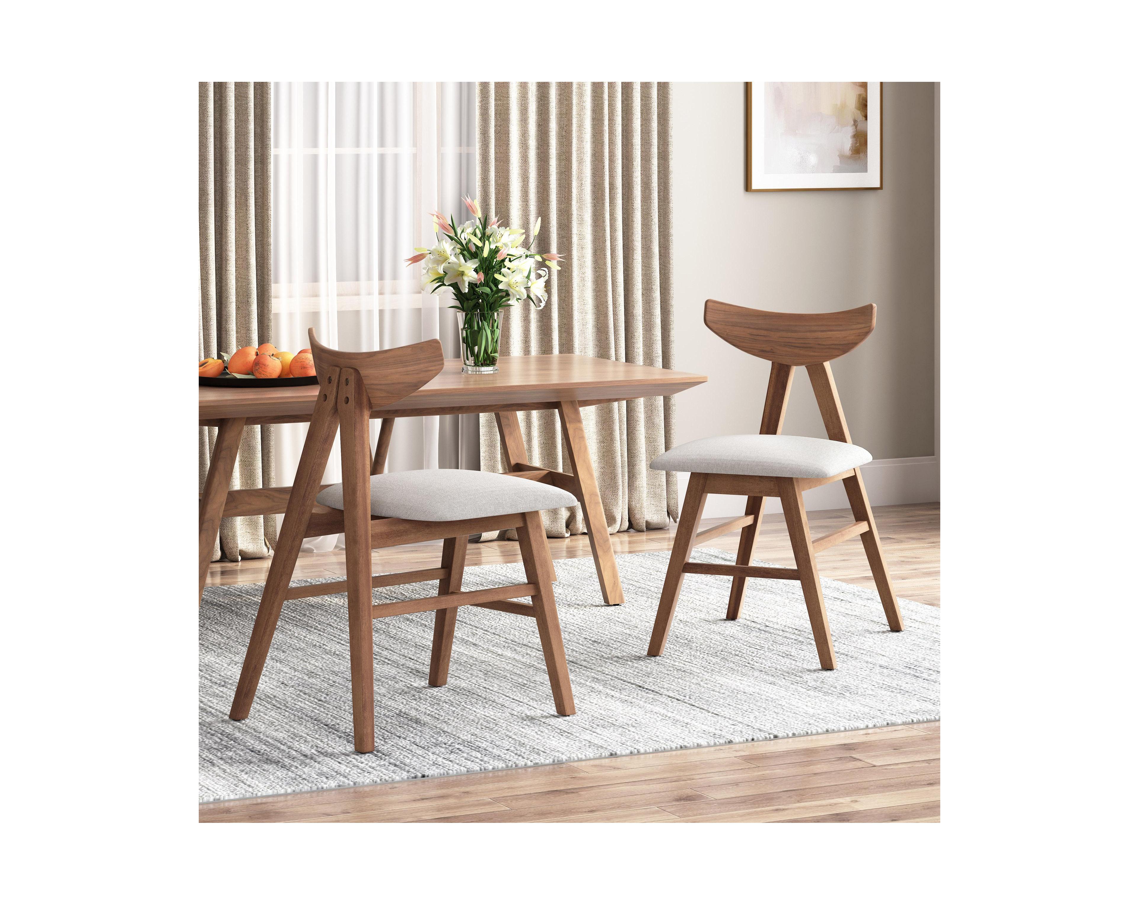 Flynama Set of 2 Mid-Century Dining Chairs, Rubberwood Frame Chairs with Curved Back and Splayed Legs