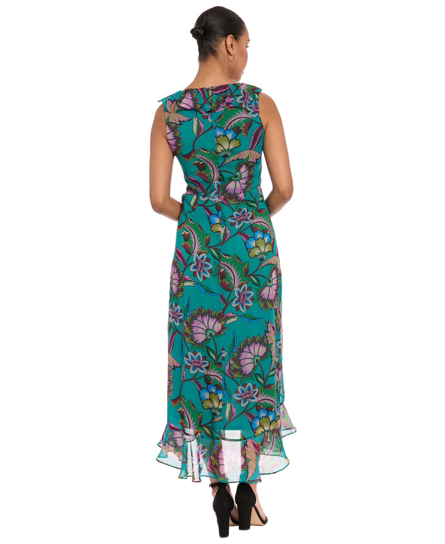Women's Side Tie Ruffle Wrap High-Low Floral-Print Dress