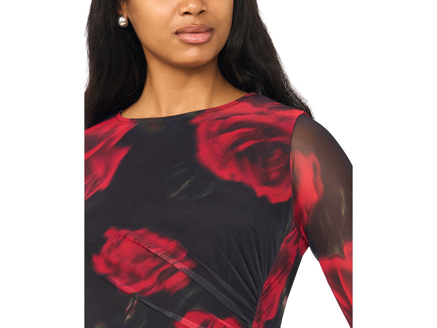 Женское платье MSK Long-Sleeve Floral Mock Neck Midi, цвет: Чёрный разноцветный — фото 4